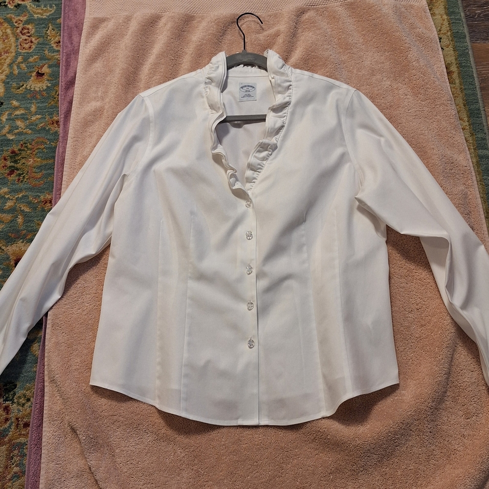 Brooks Brothers White Ruffled Blouse